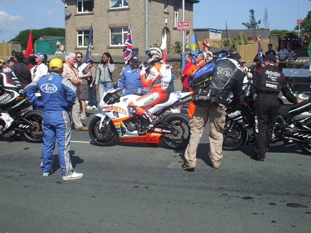 John McGuinness lines up for the Supersport race at the TT on Padgett's machinery